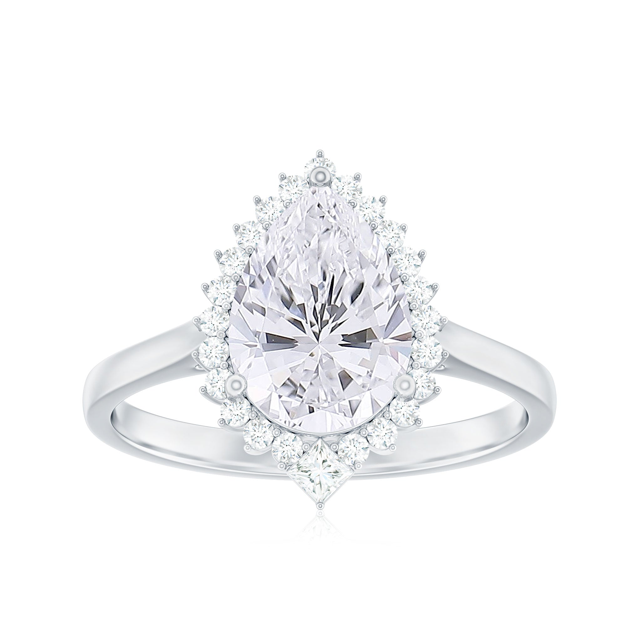 Pear Shape Moissanite Halo Engagement Ring Moissanite - ( D-VS1 ) - Color and Clarity - Rosec Jewels