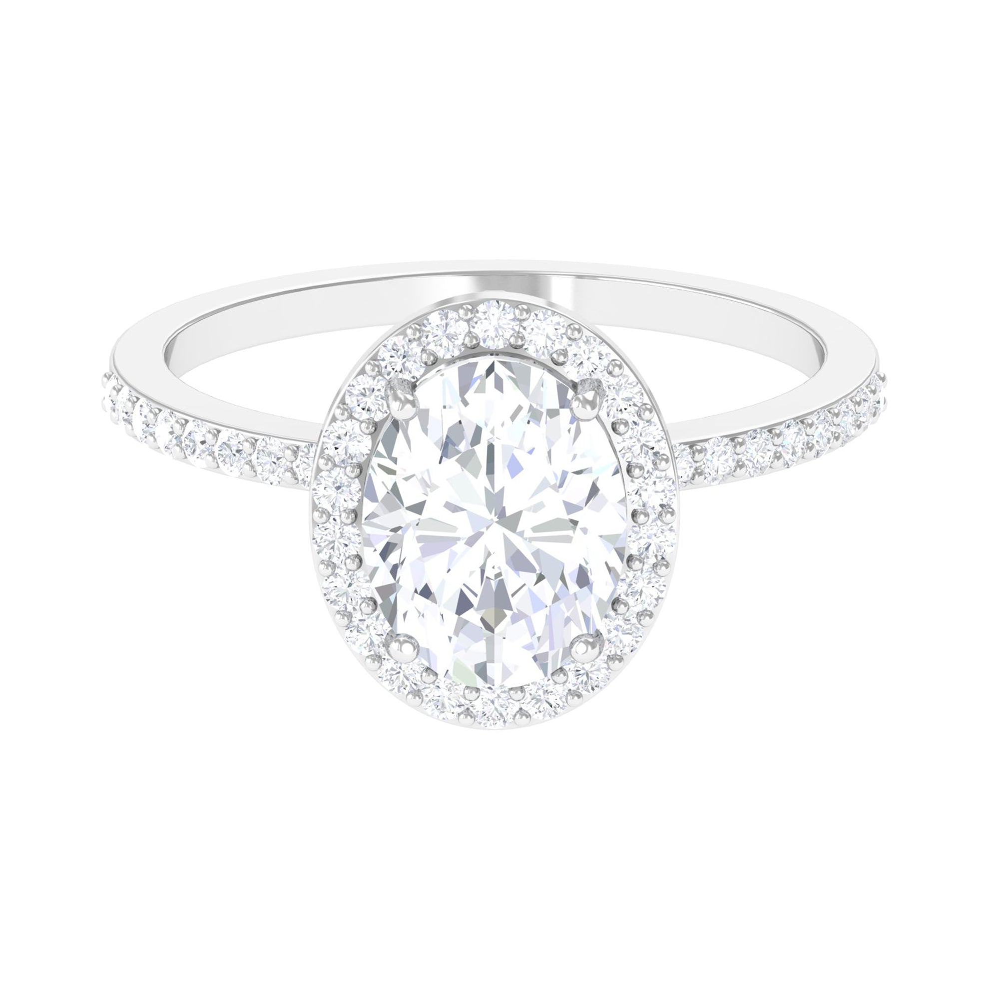Oval Shape Moissanite Halo Engagement Ring Moissanite - ( D-VS1 ) - Color and Clarity - Rosec Jewels