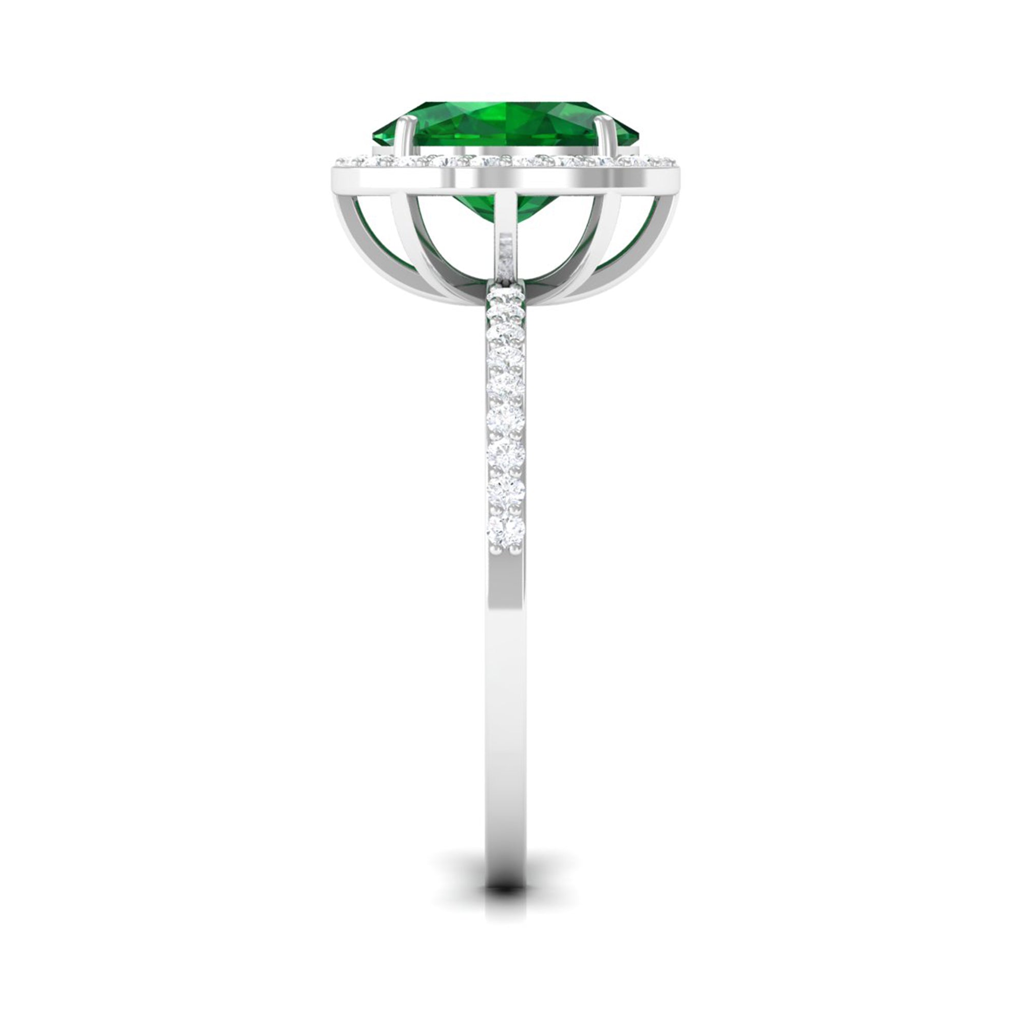 Oval Cut Created Emerald and Diamond Halo Engagement Ring Lab Created Emerald - ( AAAA ) - Quality - Rosec Jewels