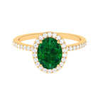 Oval Cut Created Emerald and Diamond Halo Engagement Ring Lab Created Emerald - ( AAAA ) - Quality - Rosec Jewels