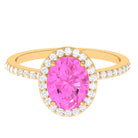 Oval Cut Created Pink Sapphire and Diamond Halo Ring Lab Created Pink Sapphire - ( AAAA ) - Quality - Rosec Jewels