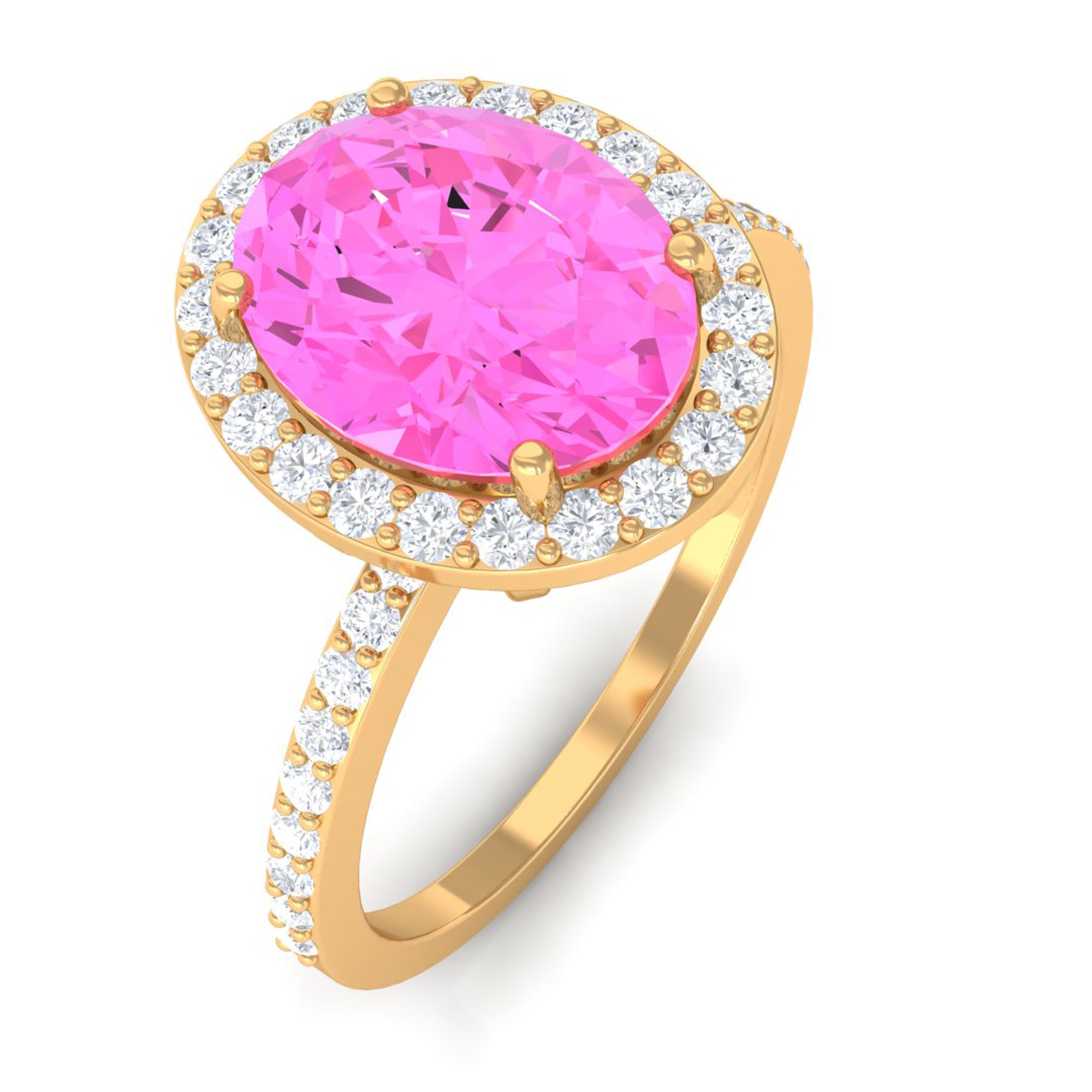 Oval Cut Created Pink Sapphire and Diamond Halo Ring Lab Created Pink Sapphire - ( AAAA ) - Quality - Rosec Jewels