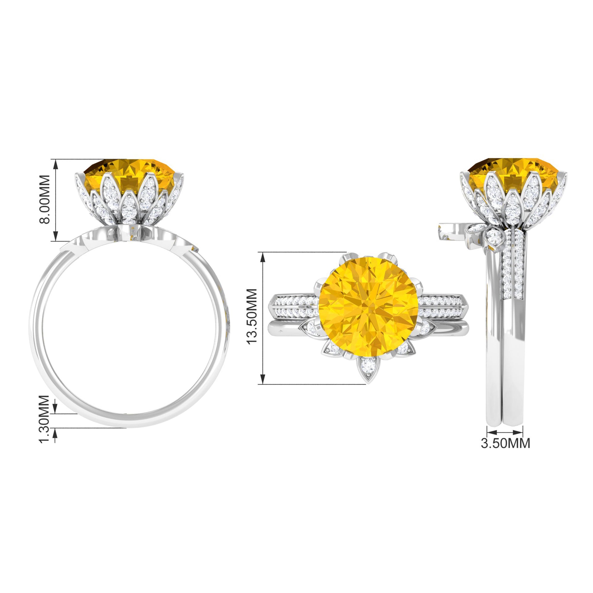 Floral Inspired Created Yellow Sapphire and Moissanite Bridal Ring Set Lab Created Yellow Sapphire - ( AAAA ) - Quality - Rosec Jewels