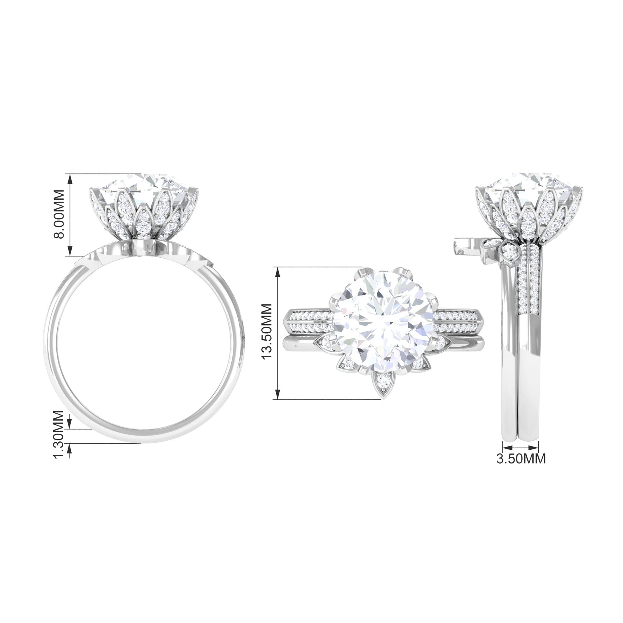 Floral Inspired Cubic Zirconia Bridal Ring Set Zircon - ( AAAA ) - Quality - Rosec Jewels