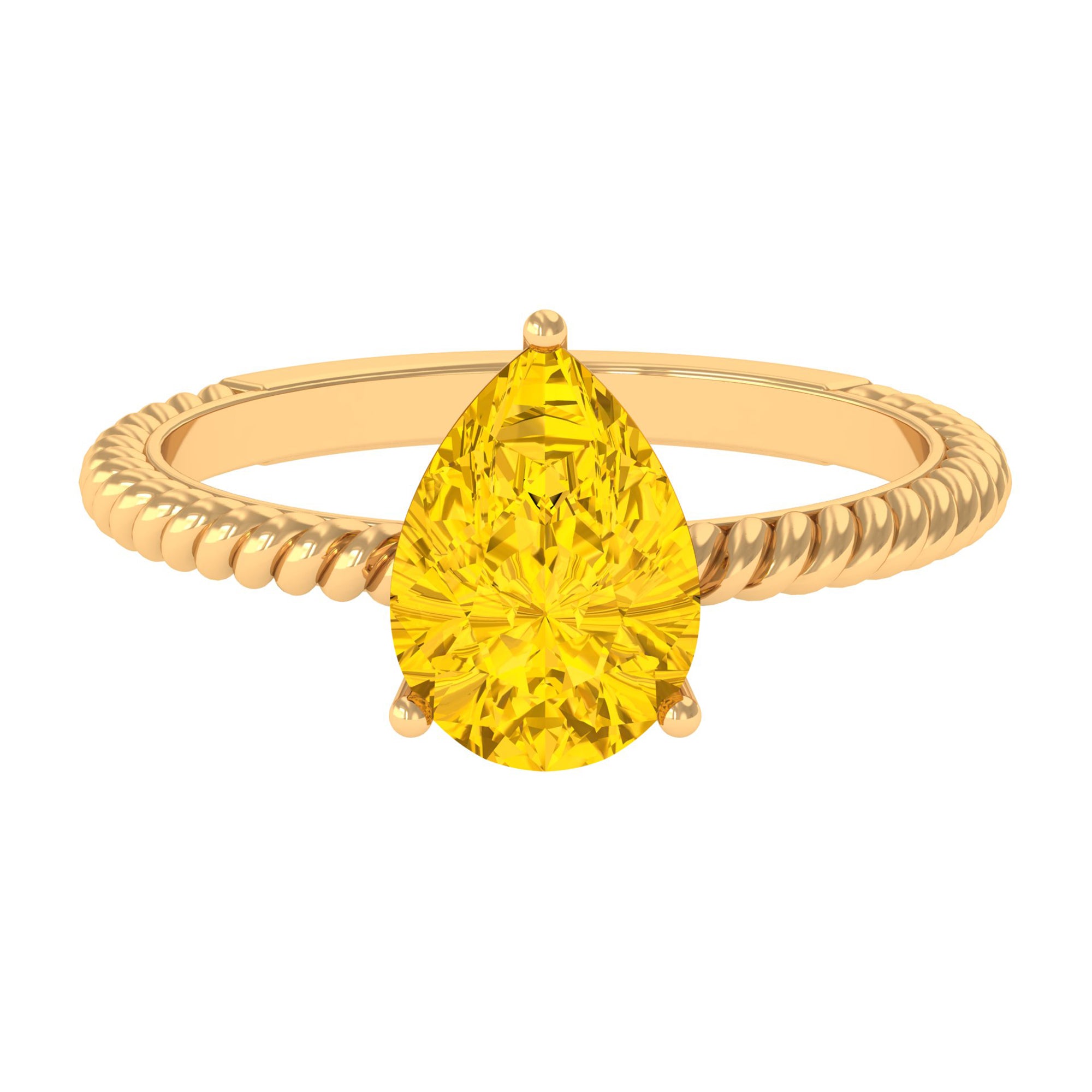 Simple Created Yellow Sapphire Teardrop Engagement Ring Lab Created Yellow Sapphire - ( AAAA ) - Quality - Rosec Jewels