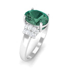 Oval Created Green Sapphire Engagement Ring with Moissanite Accent Lab Created Green Sapphire - ( AAAA ) - Quality - Rosec Jewels