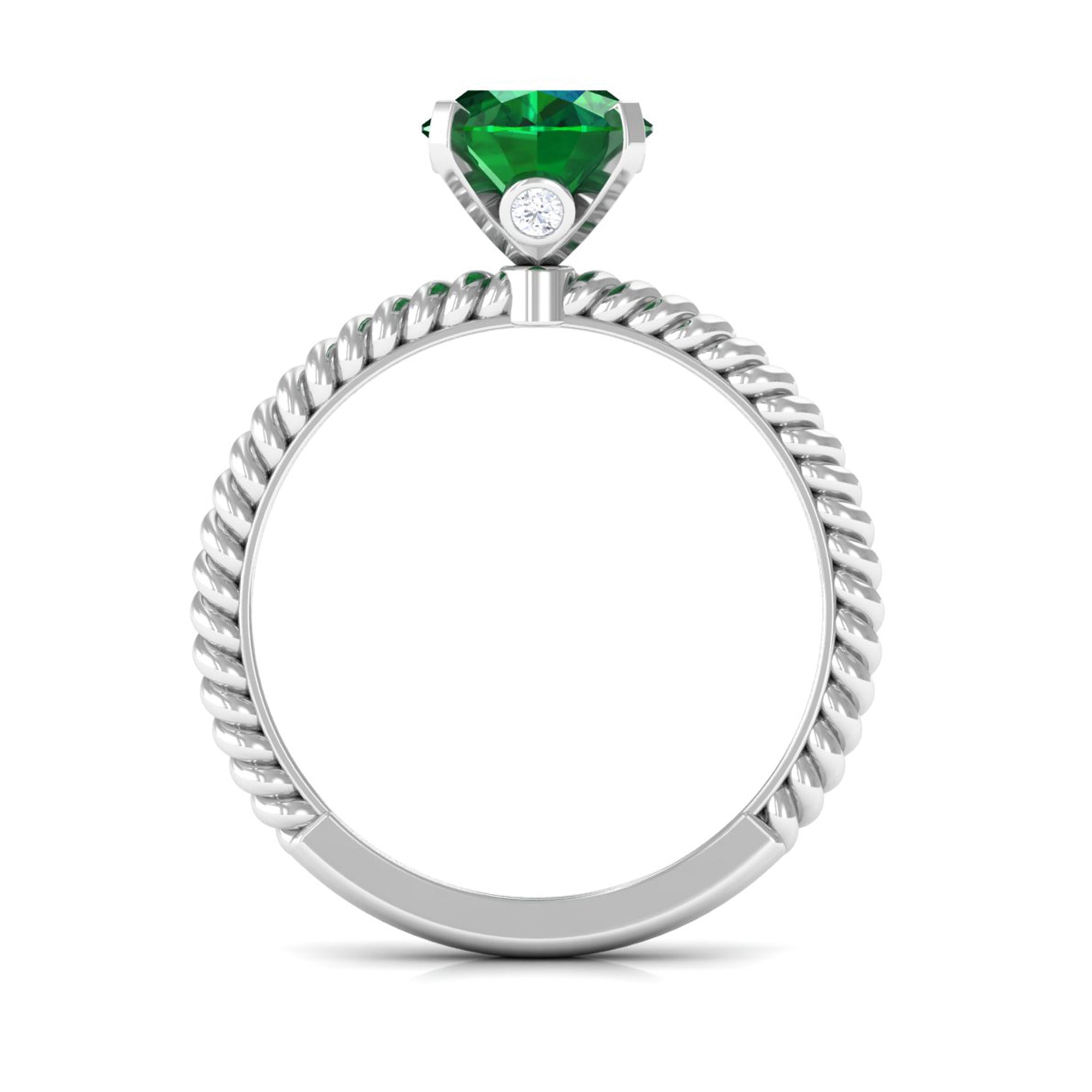 Twisted Rope Created Emerald Solitaire Ring with Surprise Diamond Lab Created Emerald - ( AAAA ) - Quality - Rosec Jewels