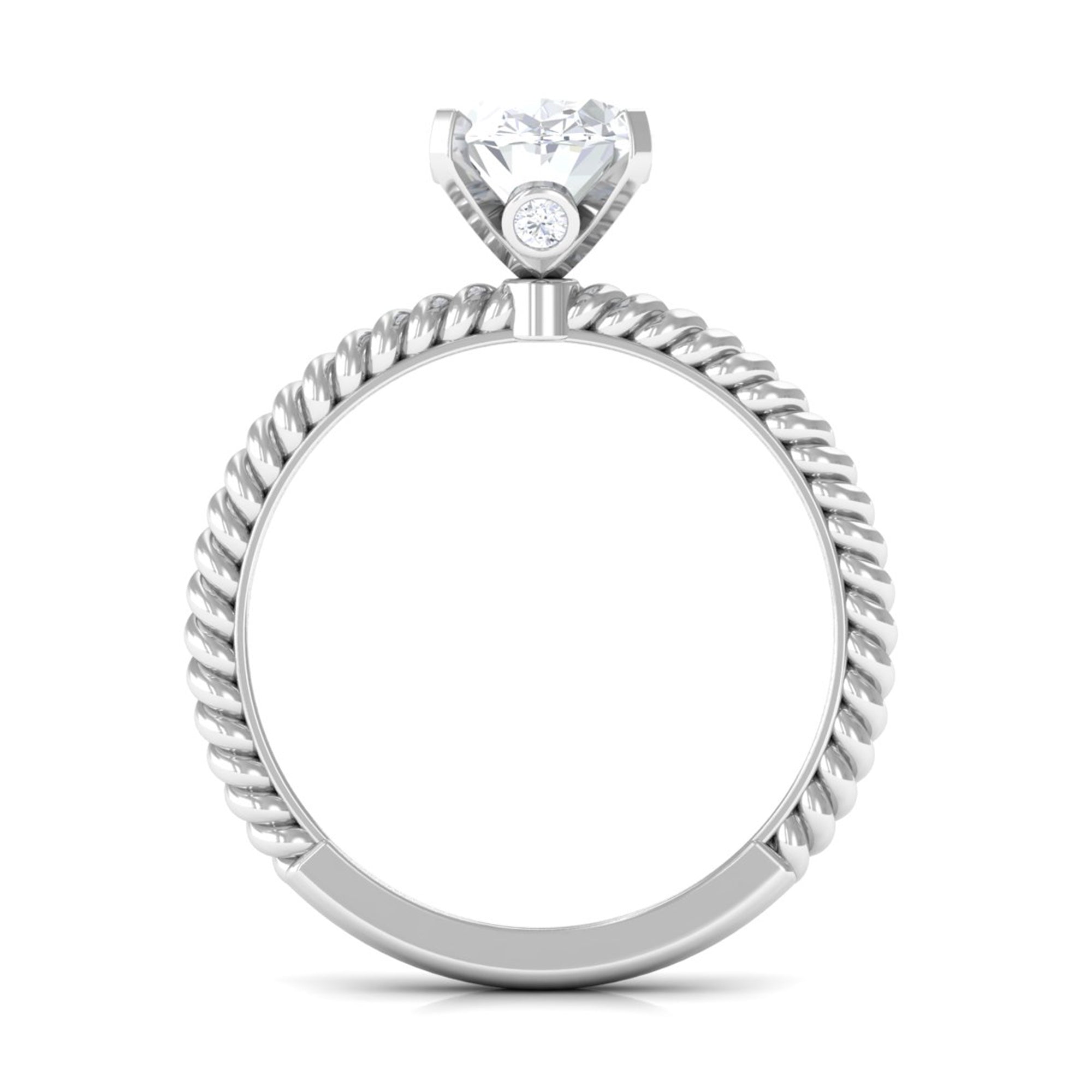 Oval Zircon Solitaire Ring with Twisted Rope Shank Zircon - ( AAAA ) - Quality - Rosec Jewels