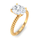 Oval Zircon Solitaire Ring with Twisted Rope Shank Zircon - ( AAAA ) - Quality - Rosec Jewels