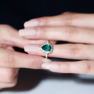 Pear Created Emerald and Diamond Halo Engagement Ring Lab Created Emerald - ( AAAA ) - Quality - Rosec Jewels