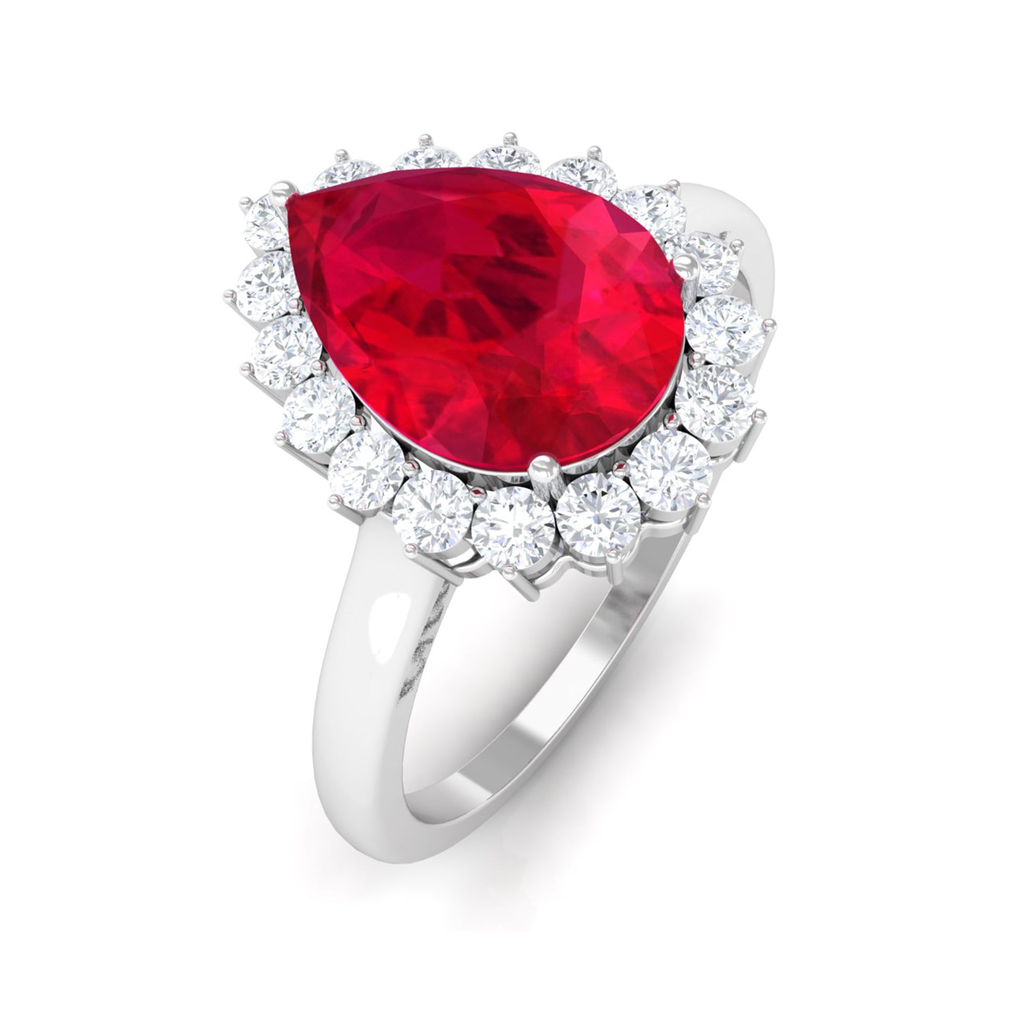 Lab Created Ruby Teardrop Engagement Ring with Diamond Halo Lab Created Ruby - ( AAAA ) - Quality - Rosec Jewels