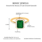 Big Octagon Cut Created Emerald Halo Engagement Ring with Diamond Lab Created Emerald - ( AAAA ) - Quality - Rosec Jewels