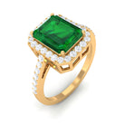 Big Octagon Cut Created Emerald Halo Engagement Ring with Diamond Lab Created Emerald - ( AAAA ) - Quality - Rosec Jewels