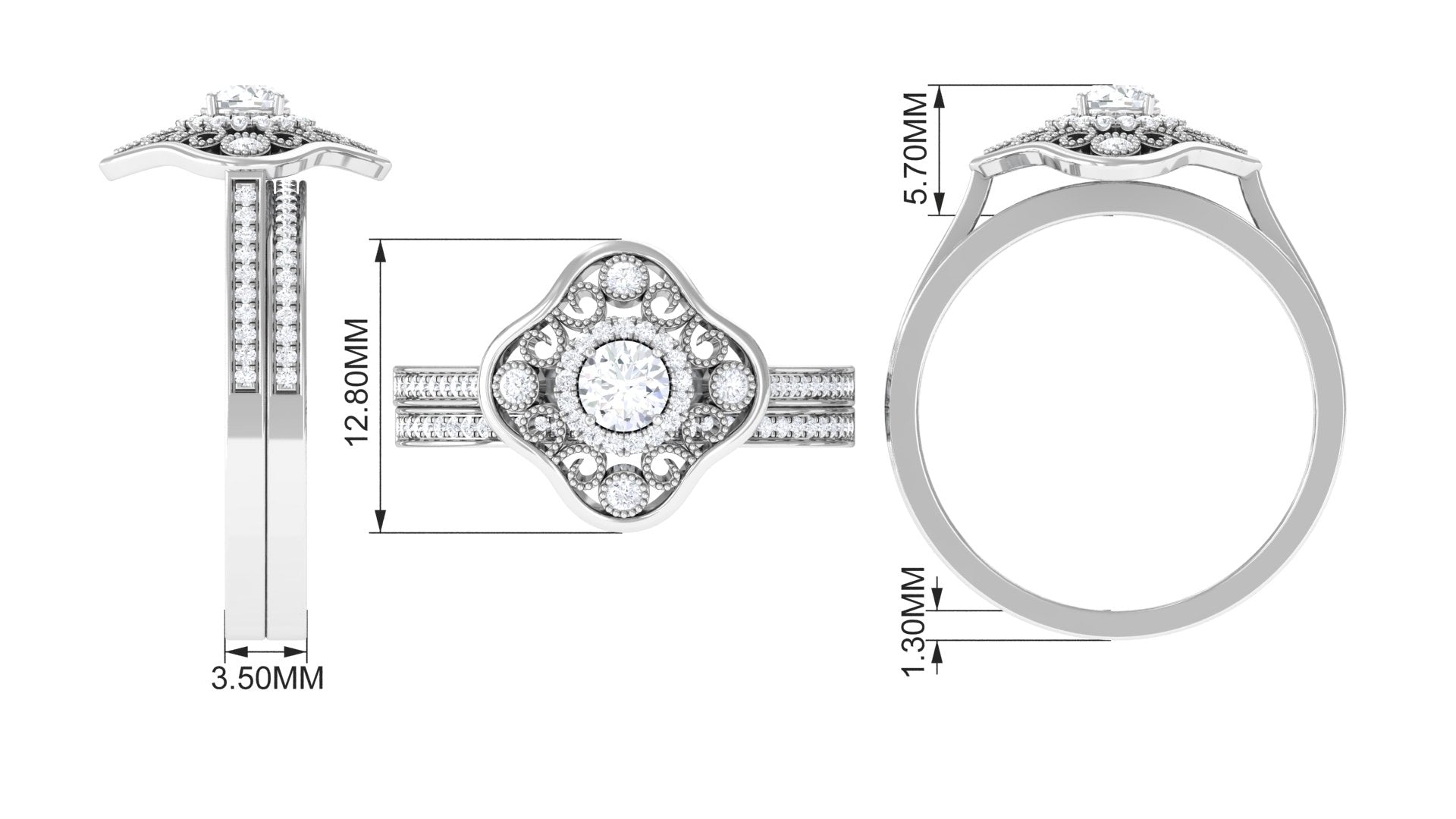 1/2 CT Statement Diamond Engagement Ring Set with Straight Band Diamond - ( HI-SI ) - Color and Clarity - Rosec Jewels
