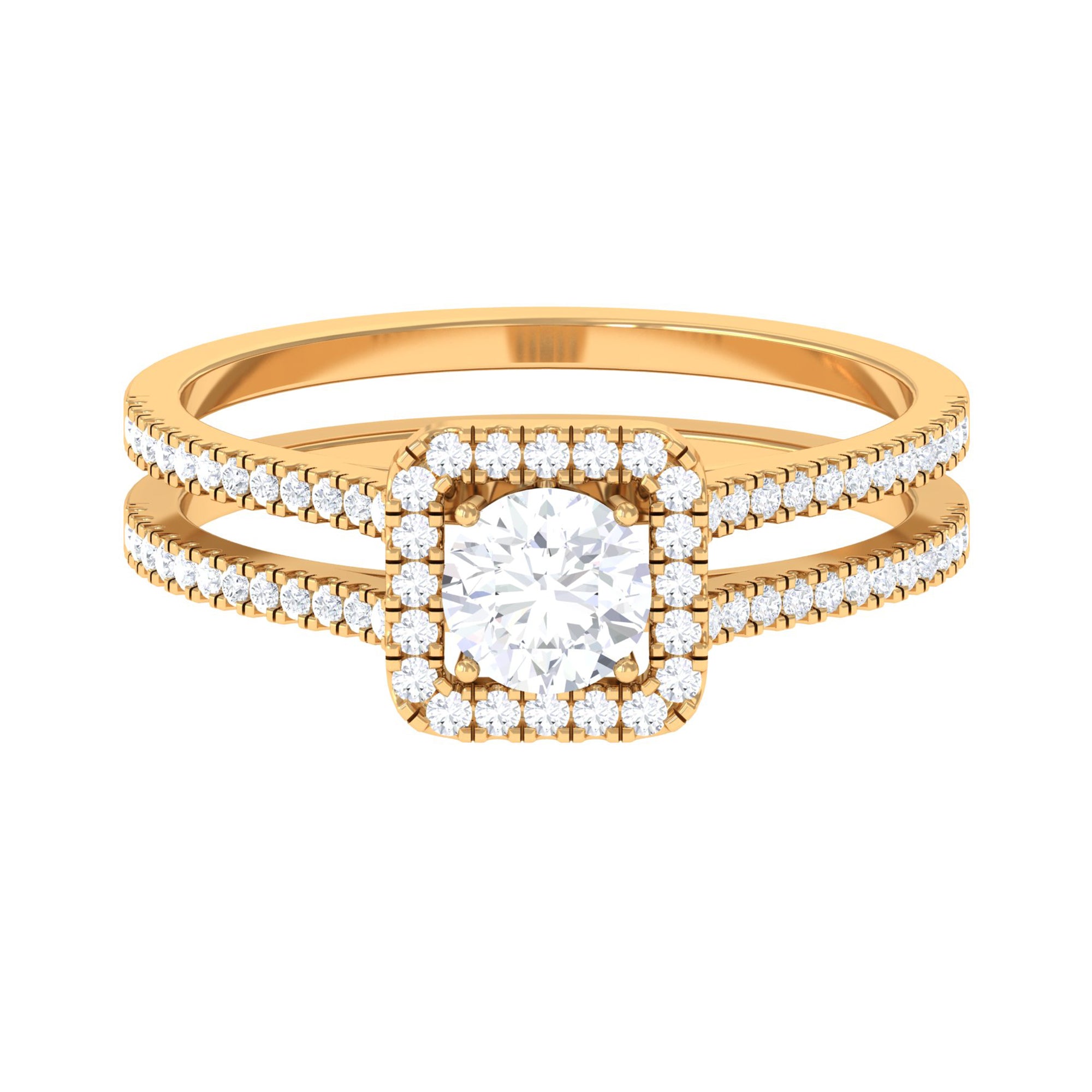 Classic Moissanite Double Band Engagement Ring Moissanite - ( D-VS1 ) - Color and Clarity - Rosec Jewels