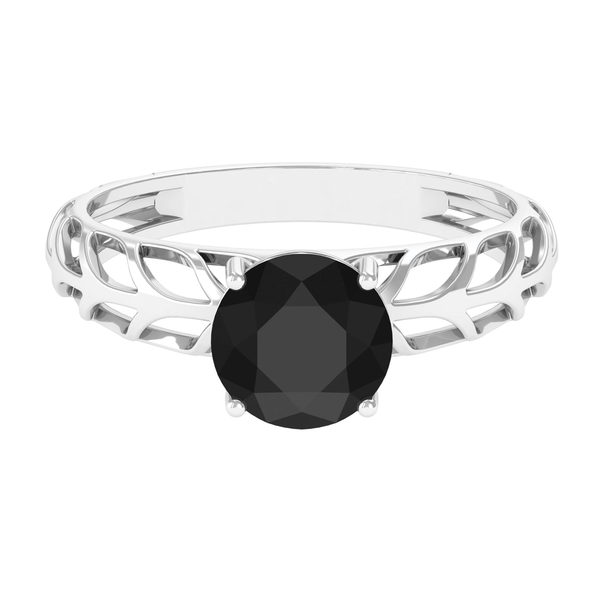 Round Lab Grown Black Diamond Solitaire Ring Lab Created Black Diamond - ( AAAA ) - Quality - Rosec Jewels