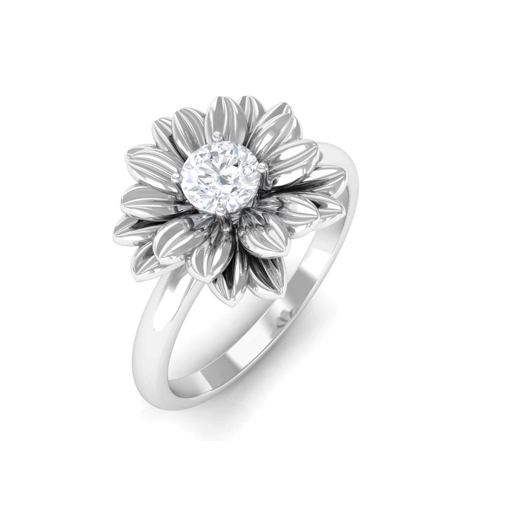 Round Shape Real Diamond Flower Engagement Ring Diamond - ( HI-SI ) - Color and Clarity - Rosec Jewels
