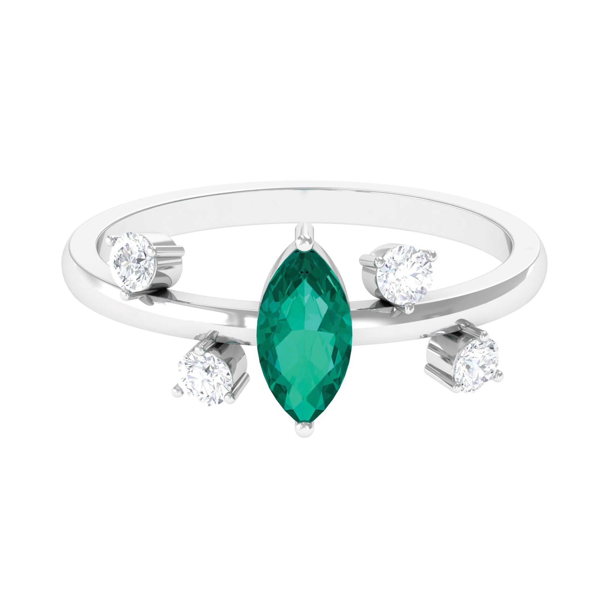 Minimal Marquise Emerald Solitaire Ring with Diamond Emerald - ( AAA ) - Quality - Rosec Jewels