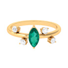Minimal Marquise Emerald Solitaire Ring with Diamond Emerald - ( AAA ) - Quality - Rosec Jewels
