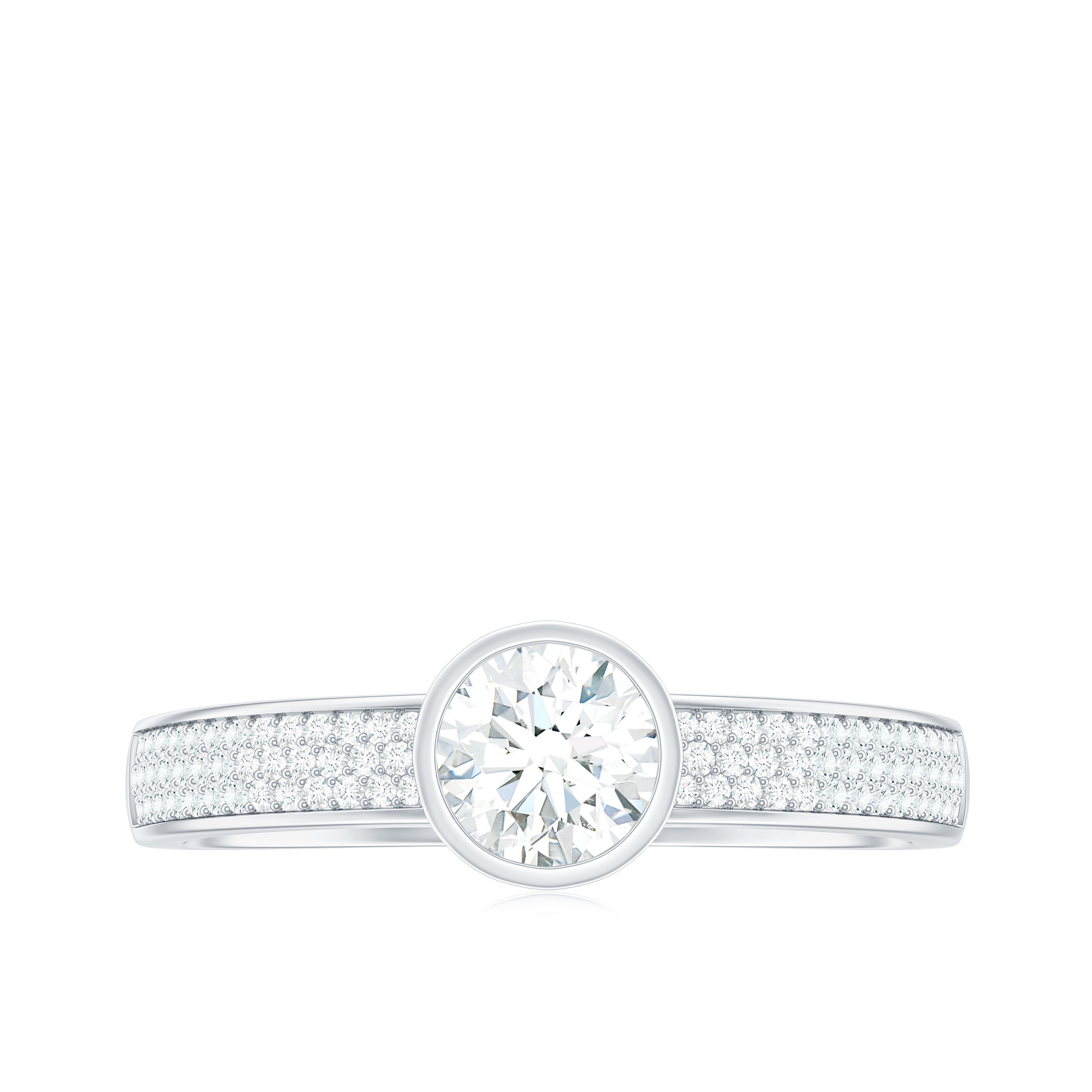 Bezel Set Round Moissanite Solitaire Engagement Ring Moissanite - ( D-VS1 ) - Color and Clarity - Rosec Jewels