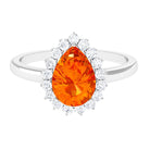 Pear Cut Created Orange Sapphire and Diamond Halo Engagement Ring Lab Created Orange Sapphire - ( AAAA ) - Quality - Rosec Jewels