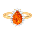 Pear Cut Created Orange Sapphire and Diamond Halo Engagement Ring Lab Created Orange Sapphire - ( AAAA ) - Quality - Rosec Jewels