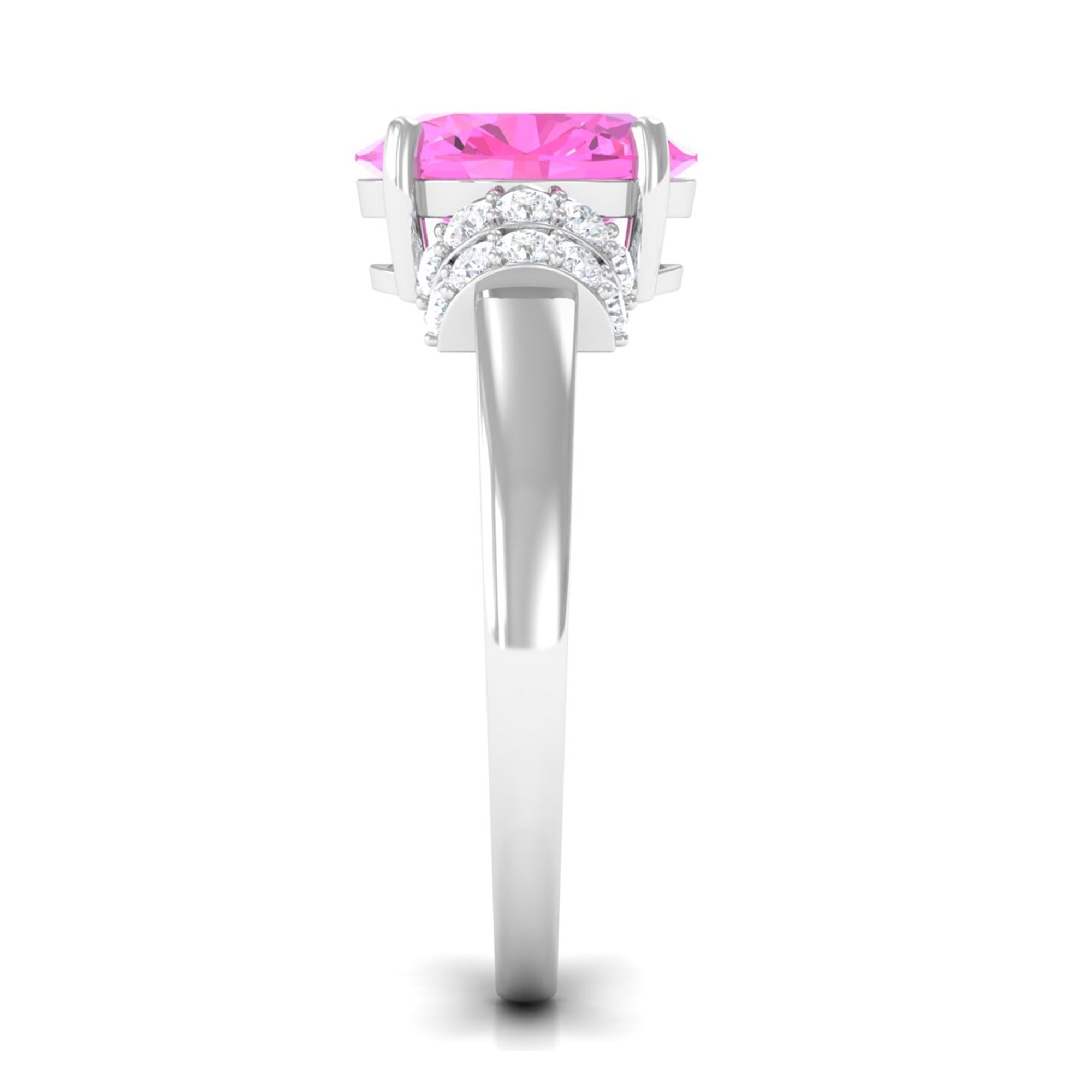 Created Pink Sapphire Oval Engagement Ring with Diamond Accent Lab Created Pink Sapphire - ( AAAA ) - Quality - Rosec Jewels