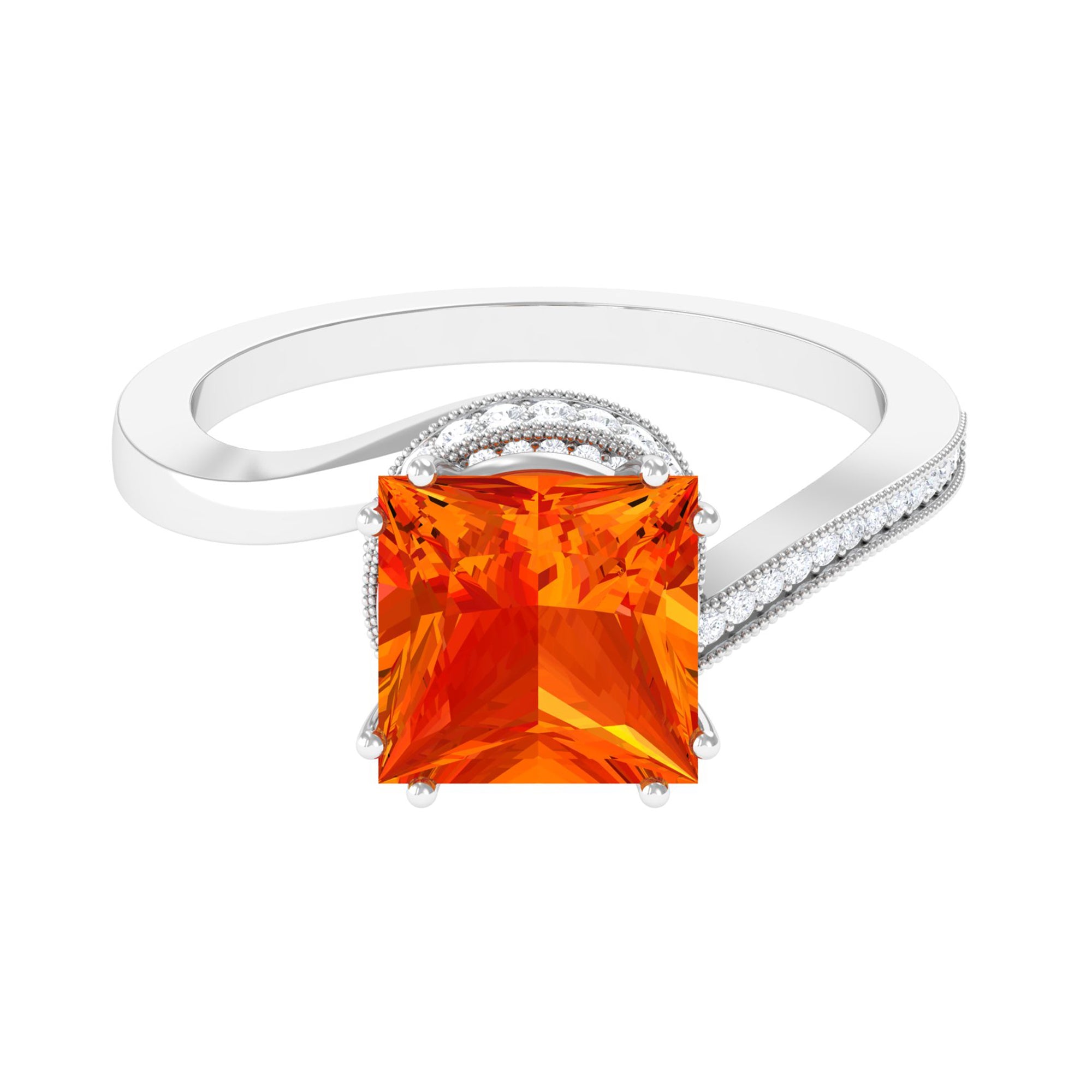 10k Gold Orange Stone Diamond sale Halo Bypass Ring Size 6.25