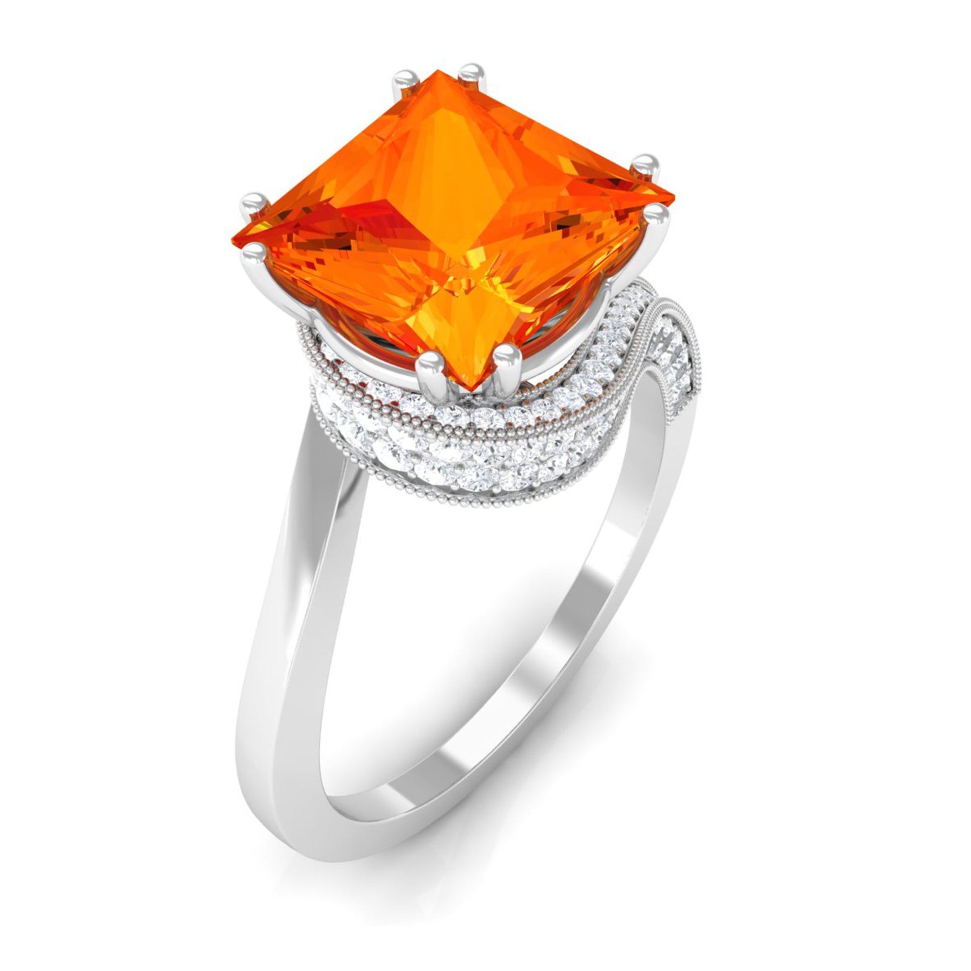 Princess Cut Lab Grown Orange Sapphire Bypass Engagement Ring Lab Created Orange Sapphire - ( AAAA ) - Quality - Rosec Jewels