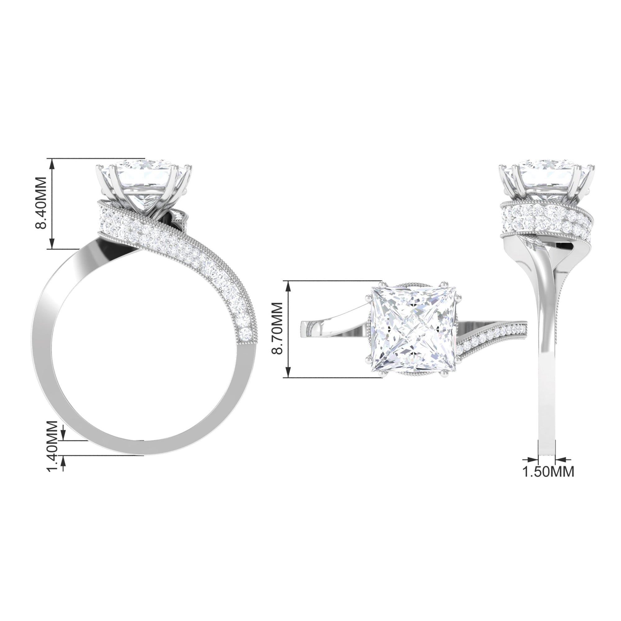 Designer Solitaire Cubic Zirconia Bypass Engagement Ring Zircon - ( AAAA ) - Quality - Rosec Jewels