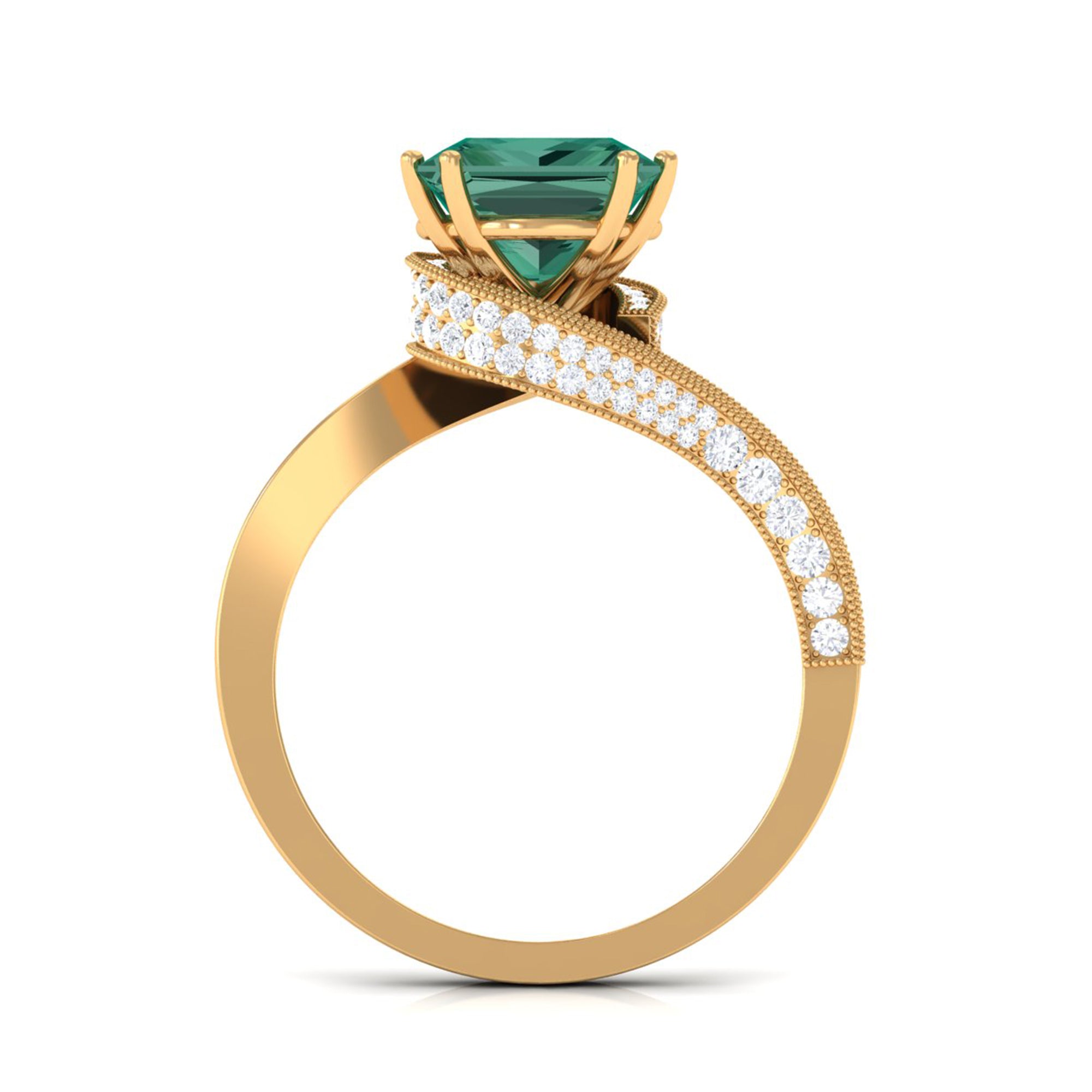 Created Green Sapphire Bypass Engagement Ring with Moissanite Lab Created Green Sapphire - ( AAAA ) - Quality - Rosec Jewels