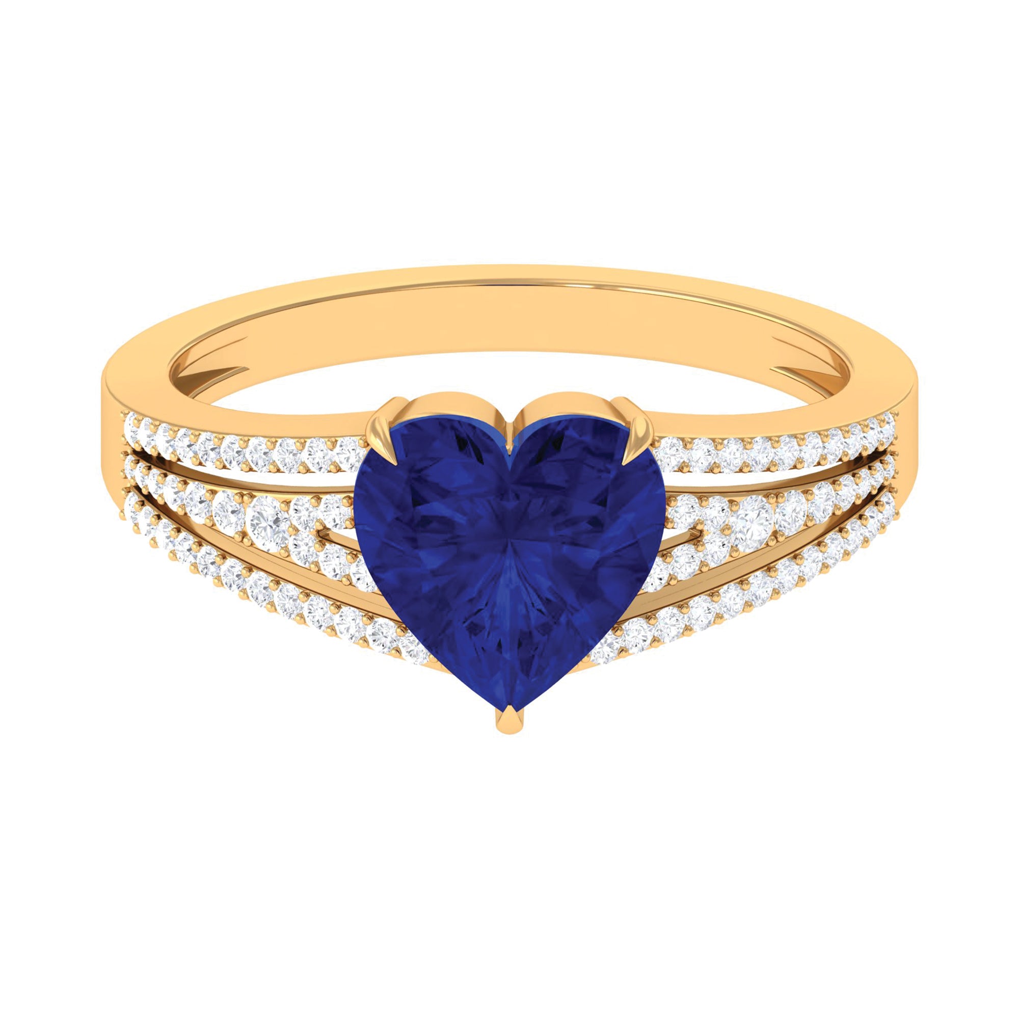Created Blue Sapphire Heart Engagement Ring with Diamond Lab Created Blue Sapphire - ( AAAA ) - Quality - Rosec Jewels