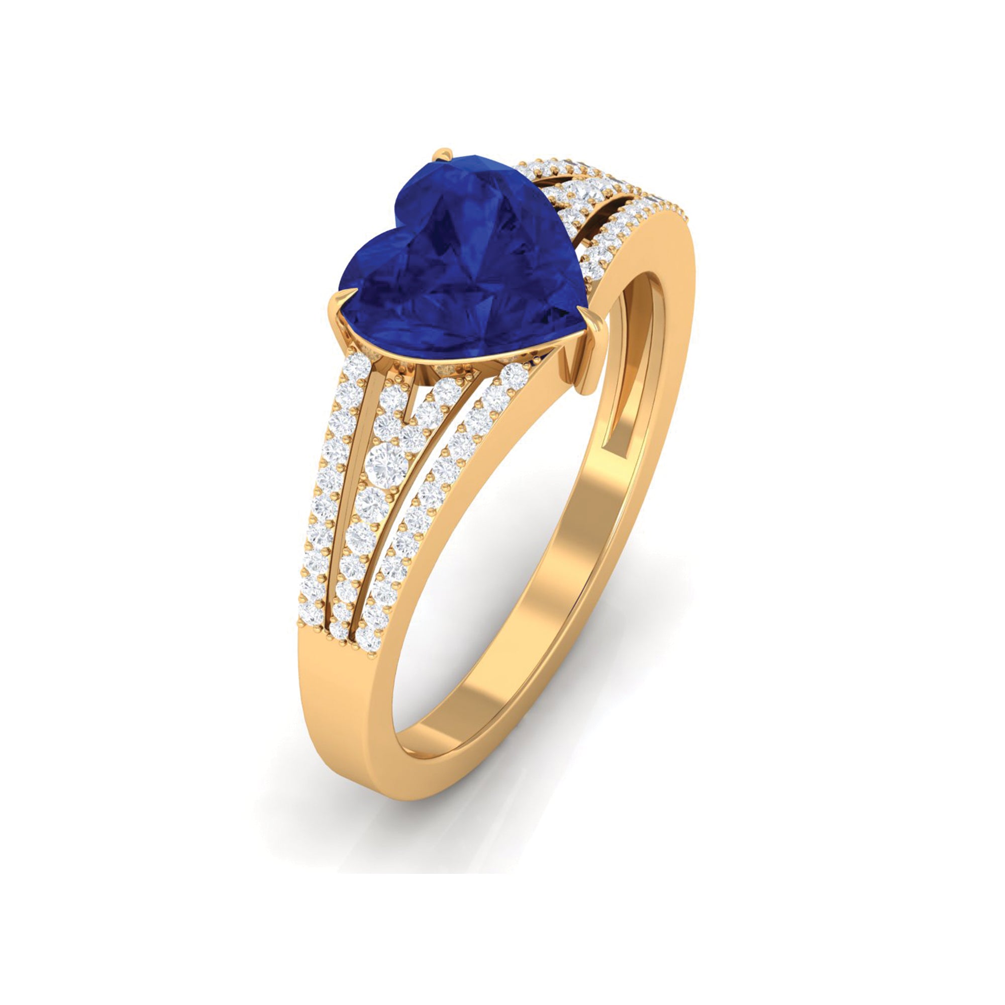 Created Blue Sapphire Heart Engagement Ring with Diamond Lab Created Blue Sapphire - ( AAAA ) - Quality - Rosec Jewels