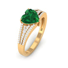 Created Emerald Heart Engagement Ring with Diamond Lab Created Emerald - ( AAAA ) - Quality - Rosec Jewels