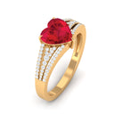 Heart Shape Created Ruby Engagement Ring with Diamond Lab Created Ruby - ( AAAA ) - Quality - Rosec Jewels