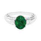 Solitaire Lab Grown Emerald Oval Engagement Ring with Diamond Lab Created Emerald - ( AAAA ) - Quality - Rosec Jewels