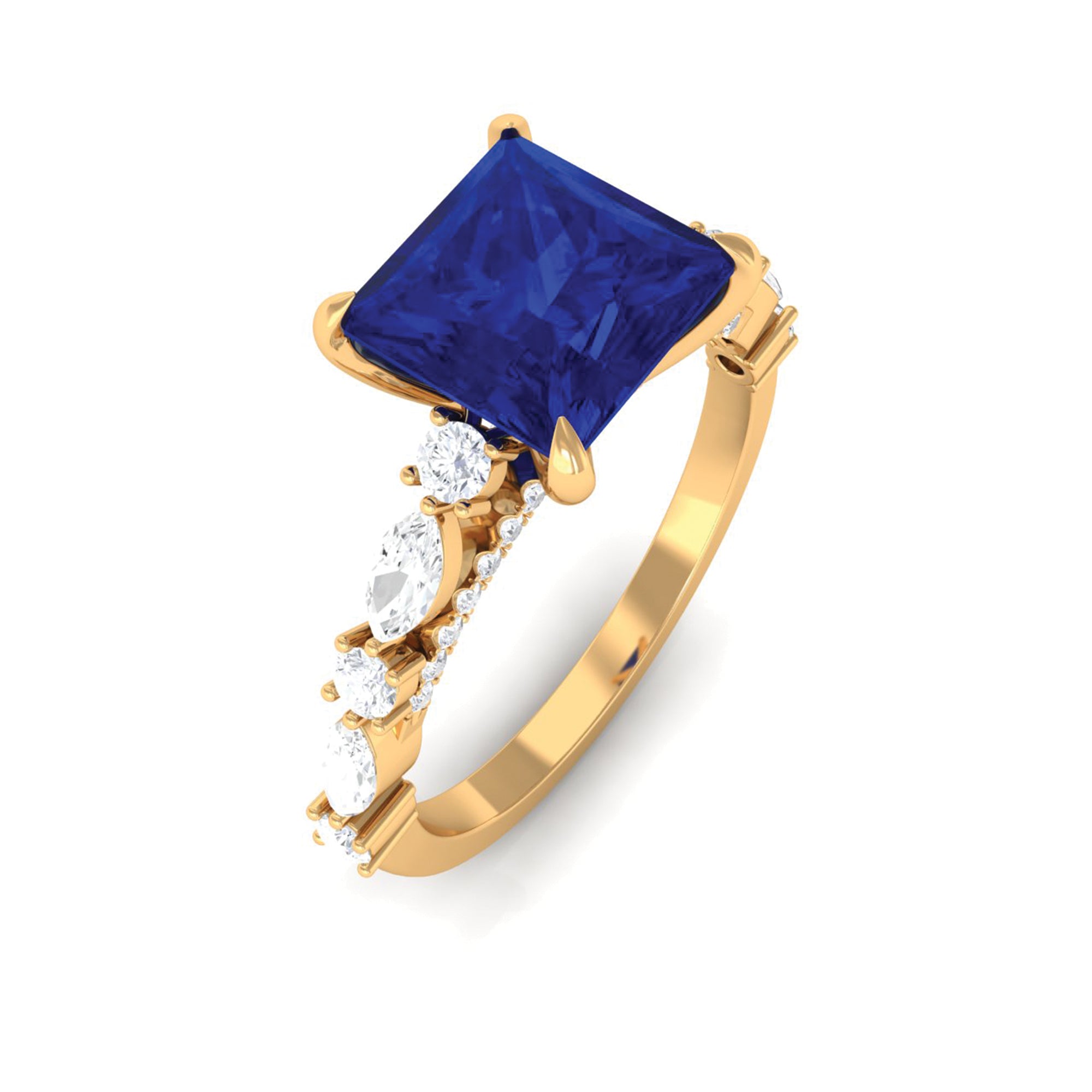 Princess Cut Lab Grown Blue Sapphire Solitaire Engagement Ring Lab Created Blue Sapphire - ( AAAA ) - Quality - Rosec Jewels