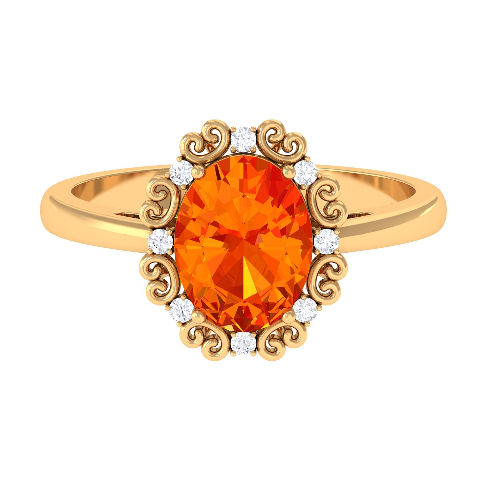 Lab Grown Orange Sapphire Vintage Style Engagement Ring with Diamond Lab Created Orange Sapphire - ( AAAA ) - Quality - Rosec Jewels