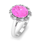 Vintage Style Lab Grown Pink Sapphire Oval Engagement Ring Lab Created Pink Sapphire - ( AAAA ) - Quality - Rosec Jewels