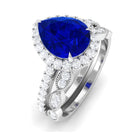 Lab Grown Blue Sapphire Pear Shaped Engagement Ring Set Lab Created Blue Sapphire - ( AAAA ) - Quality - Rosec Jewels