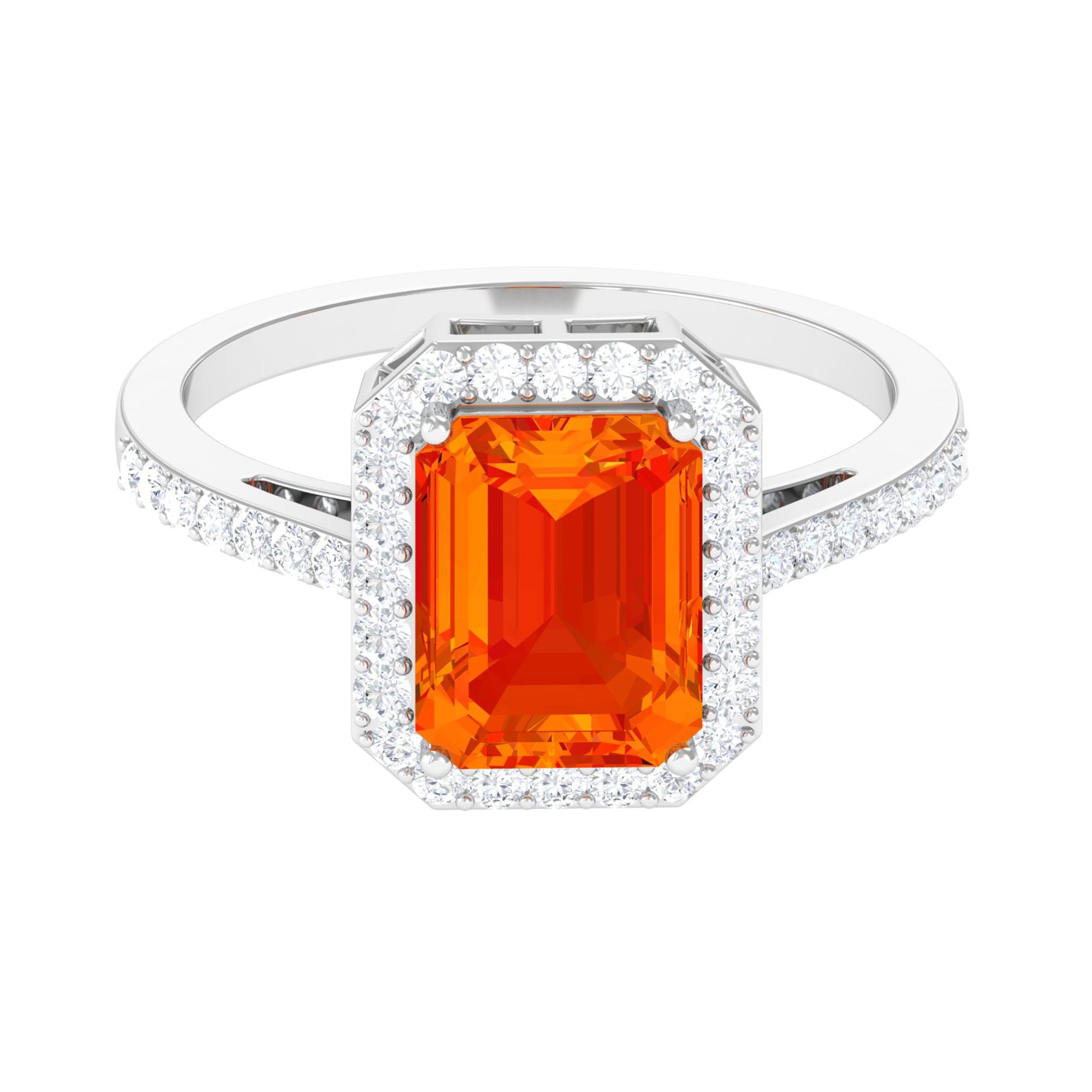 Hot Emerald Cut Orange Solitaire Sterling Silver Cocktail Ring