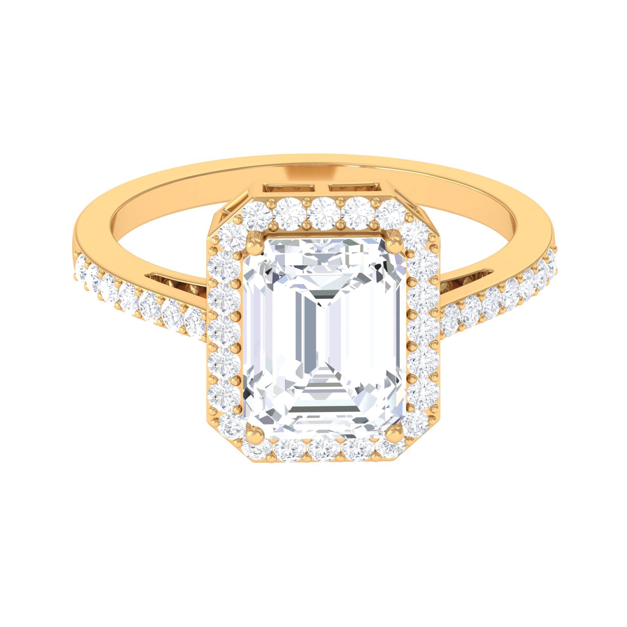 Emerald Cut Cubic Zirconia Statement Engagement Ring Zircon - ( AAAA ) - Quality - Rosec Jewels