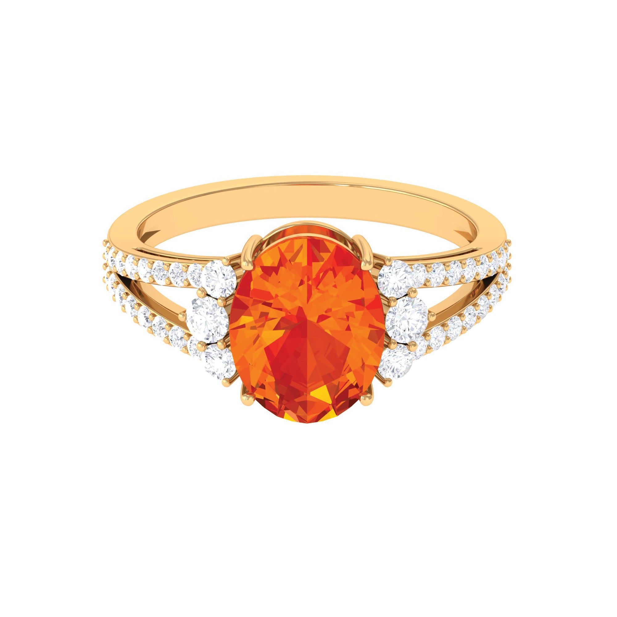 Classic Lab Created Orange Sapphire Oval Engagement Ring With Moissanite Lab Created Orange Sapphire - ( AAAA ) - Quality - Rosec Jewels