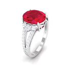 Certified Lab Grown Ruby Oval Engagement Ring With Moissanite Lab Created Ruby - ( AAAA ) - Quality - Rosec Jewels