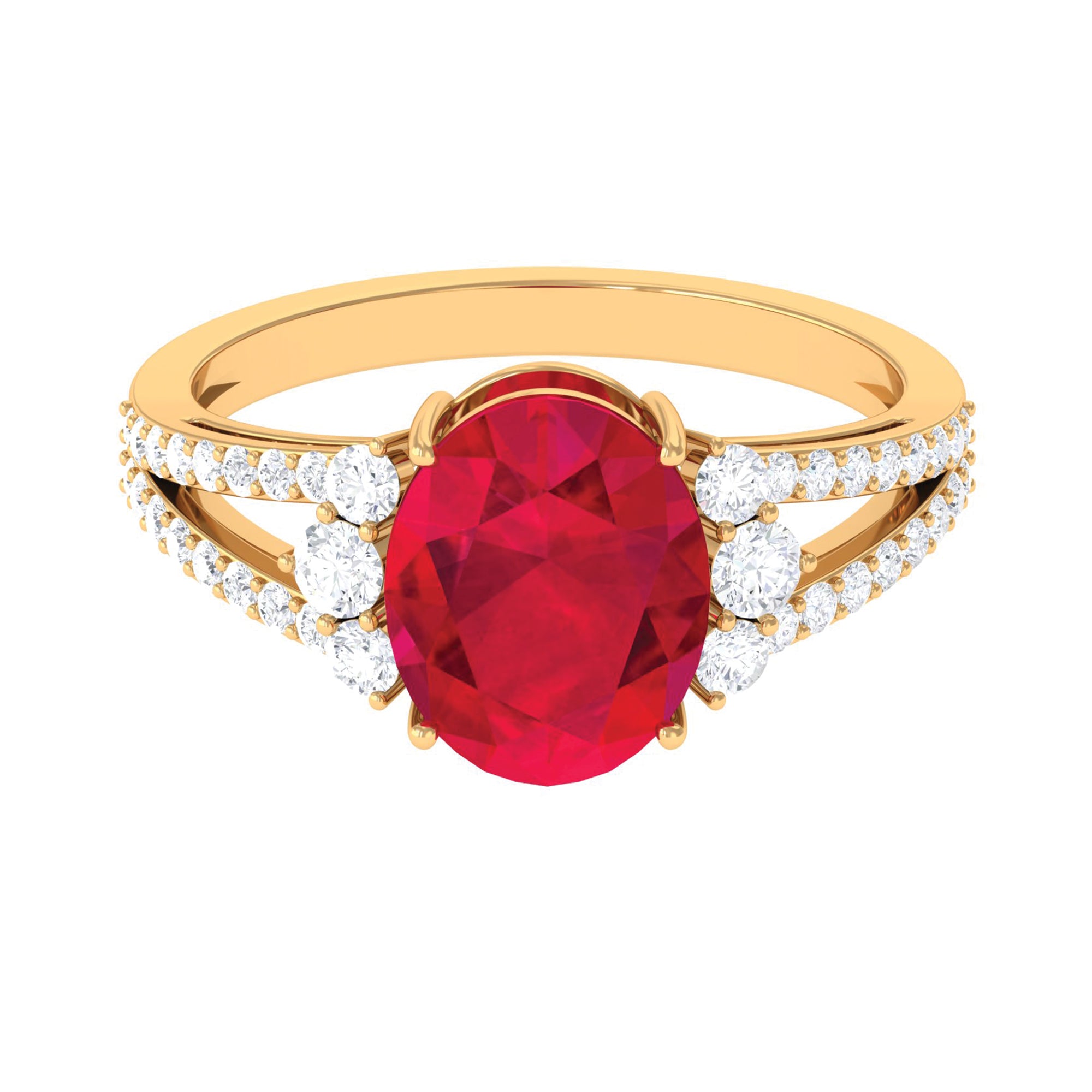 Certified Lab Grown Ruby Oval Engagement Ring With Moissanite Lab Created Ruby - ( AAAA ) - Quality - Rosec Jewels