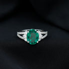 Lab Grown Green Sapphire Oval Engagement Ring with Moissanite Lab Created Green Sapphire - ( AAAA ) - Quality - Rosec Jewels