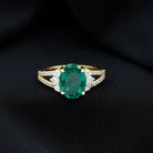 Lab Grown Green Sapphire Oval Engagement Ring with Moissanite Lab Created Green Sapphire - ( AAAA ) - Quality - Rosec Jewels