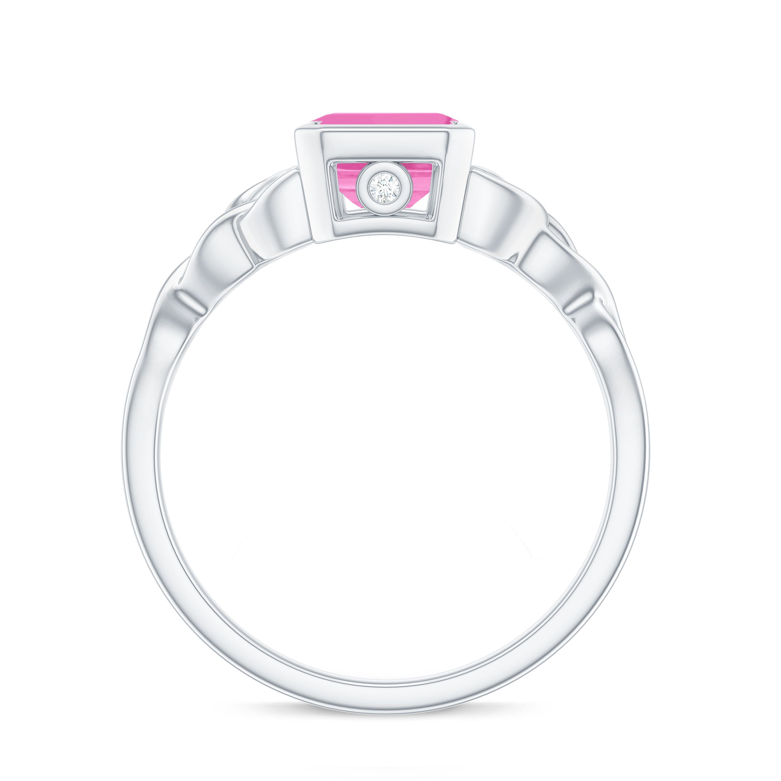 Emerald Cut Created Pink Sapphire Celtic Engagement Ring Lab Created Pink Sapphire - ( AAAA ) - Quality - Rosec Jewels