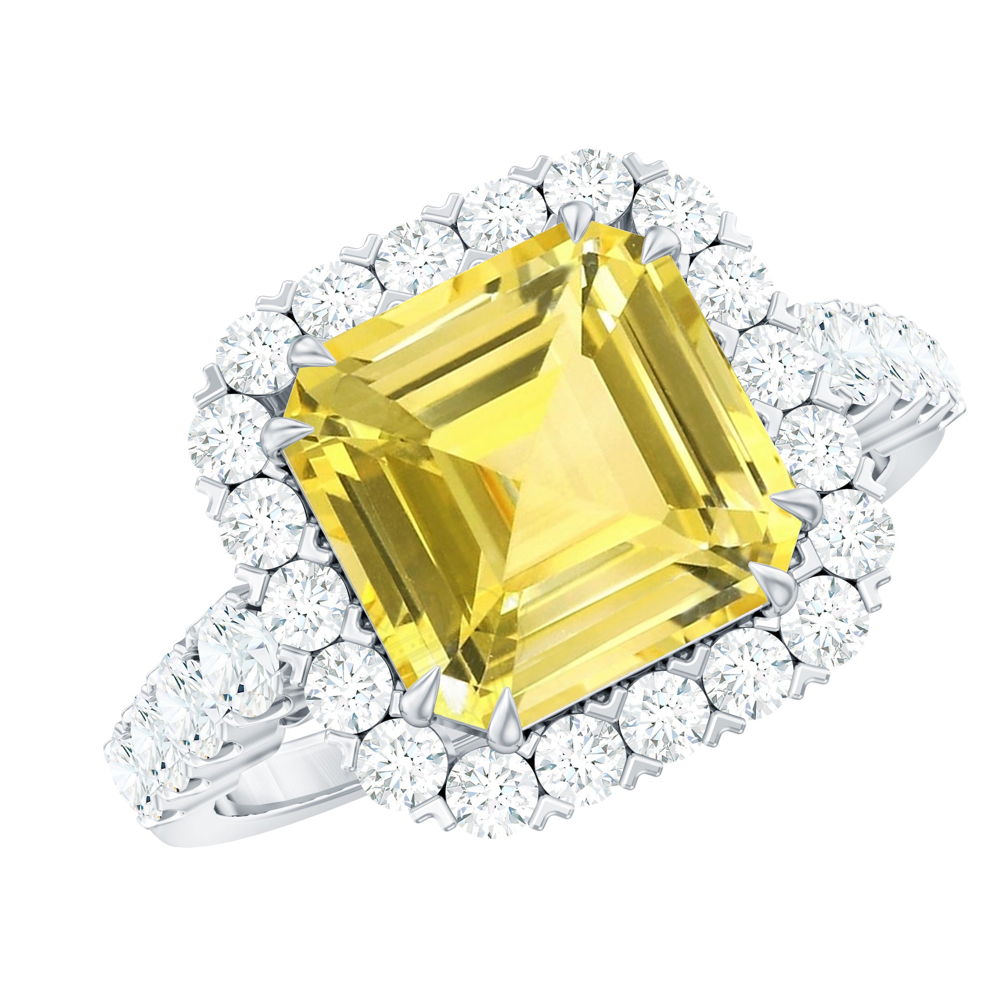 Created Yellow Sapphire and Moissanite Halo Engagement Ring Rosec Jewels