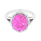 Oval Created Pink Sapphire Split Shank Engagement Ring with Diamond Lab Created Pink Sapphire - ( AAAA ) - Quality - Rosec Jewels